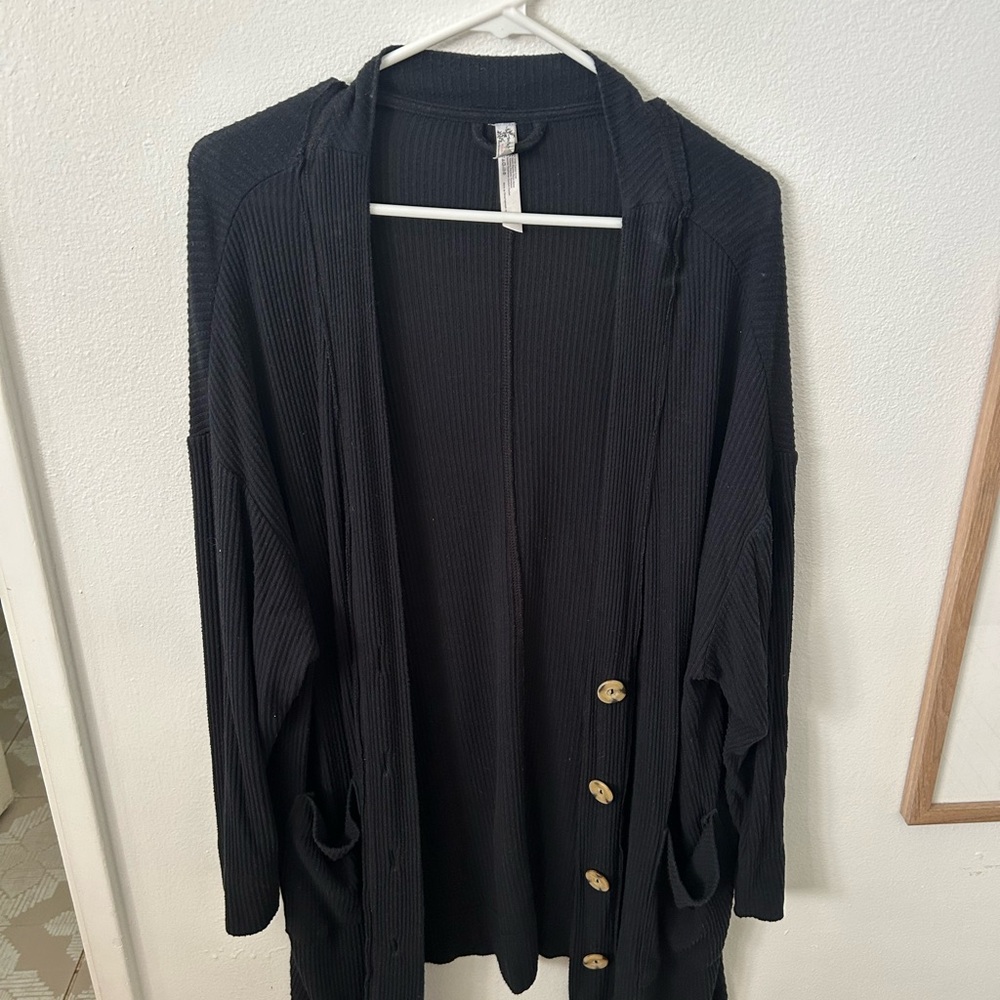 Intimately Free People Black Cardigan with Button Detail